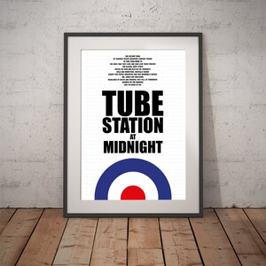 Mod Song Poster Song Lyrics Print The Jam Down In The Tube Station At Midnight Print Paul Weller Print Wall Art Prints. Lyrics Wall Art