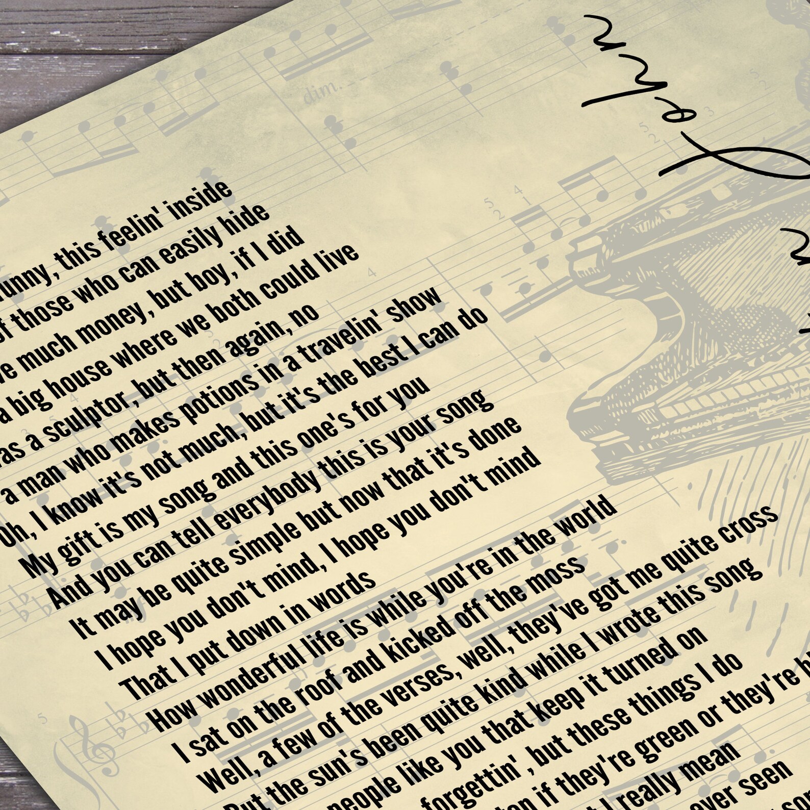 Your Song Elton John Song Lyrics Print Song Poster Etsy