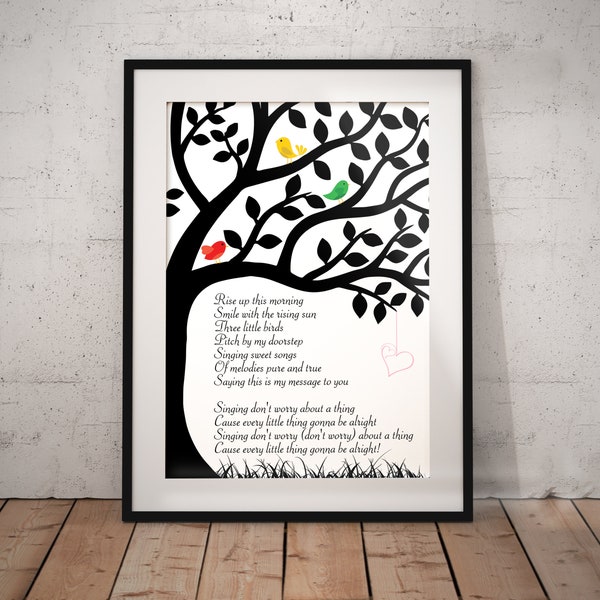 Bob Marley Poster of Three Little Birds Song Lyrics.