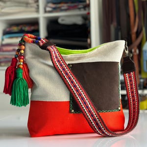 Sac seau en lin, sac fourre-tout d&#39;été, sac hobo en lin naturel, sangle de tissage pour tablette, sac à main de taille moyenne, sac bohème