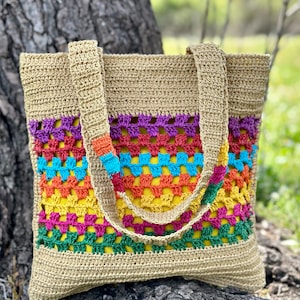 Handmade Granny Square Crochet Bag – Boho Crossbody Tote – Colorful Summer Shoulder Bag – Medium Size Knitted Purse – Festival Hippie Bag