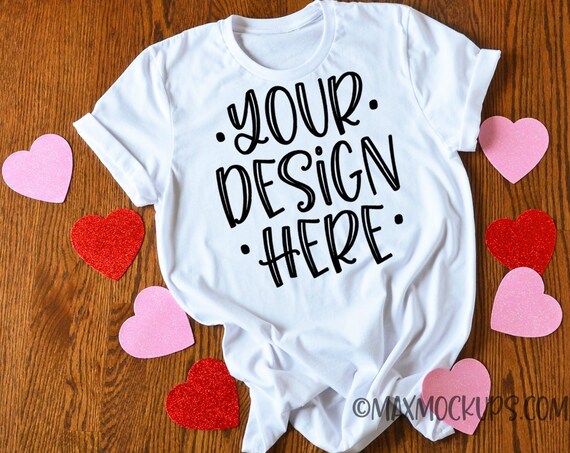 White T-Shirt Valentines Day Bella Canvas 3001 Mockup Short