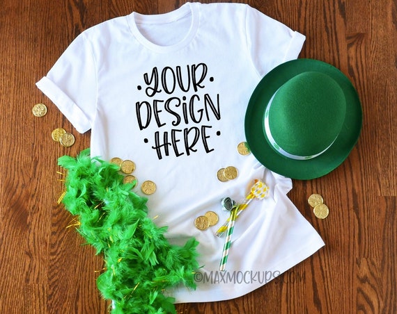White T-Shirt St Patricks Day Bella Canvas 3001 Mockup