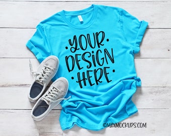 Turquoise t-shirt Mockup, Bella Canvas 3001, flatlay, blank tshirt display, styled stock photography, unisex, women, instant download