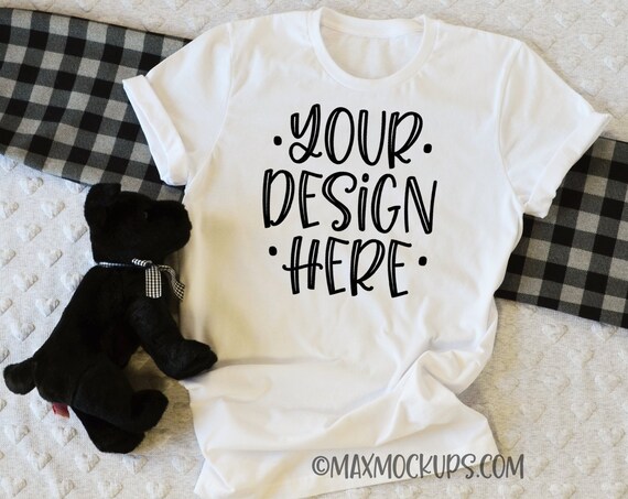 White T-Shirt Bella Canvas 3001 Mockup Unisex Flatlay Blank