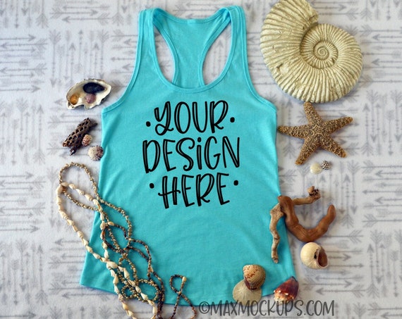 Turquoise Racerback Next Level Tank Mockup Flatlay Blank Shirt