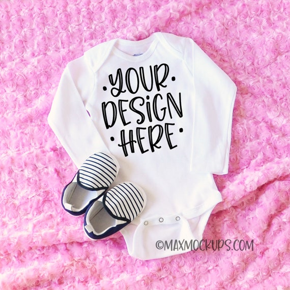 Baby Bodysuit Mockup White Long Sleeve Flatlay Infant Blank