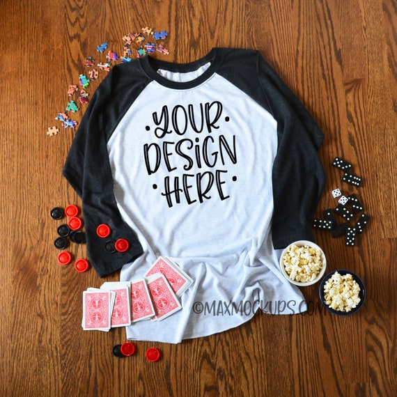 Womens Raglan Shirt Mockup Black Grey Next Level 3 4