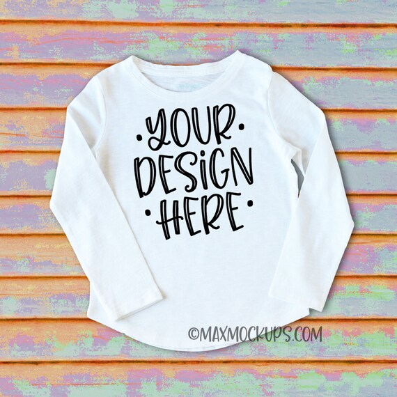 Girls White Shirt Mockup 3 4 Sleeve Flatlay Blank T-Shirt