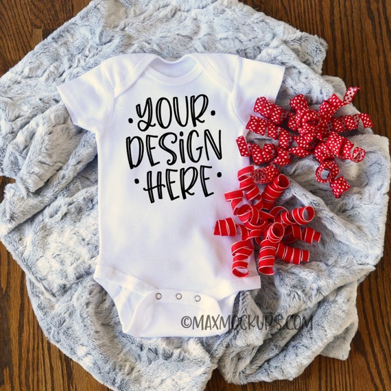 Baby Bodysuit Mockup White Short Sleeve Flatlay Infant Blank