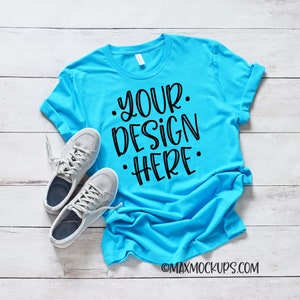 Turquoise t-shirt Mockup, Bella Canvas 3001, flatlay, blank tshirt display, styled stock photography, unisex, women, instant download image 2