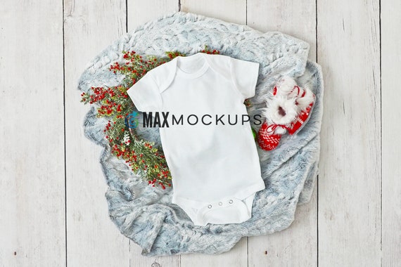 Baby Bodysuit Mockup Christmas Holidays Winter White Blank Etsy