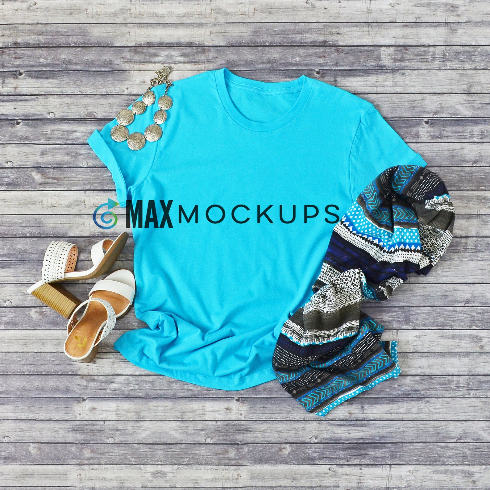 Download Turquoise t-shirt MOCKUP flatlay blank shirt display ...