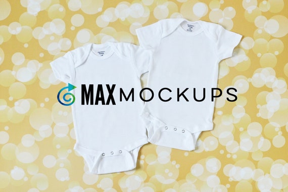 2 White Baby Bodysuits Mockup Short Sleeve Flatlay Infant Etsy