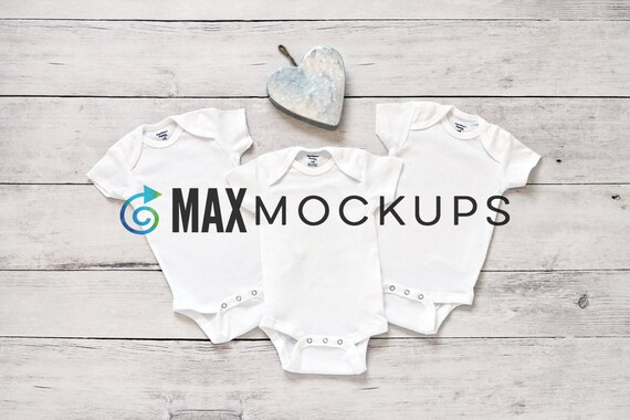 3 White Baby Bodysuits Mockup Short Sleeve Flatlay Infant Etsy