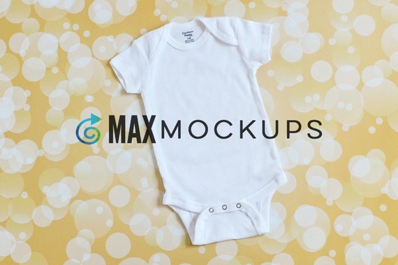 White Baby Bodysuit Mockup Short Sleeve Flatlay Infant Etsy