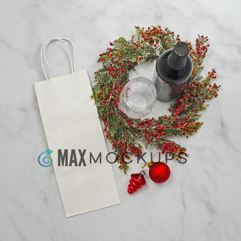Download Wine bag MOCKUP Christmas white gift bag design styled ...