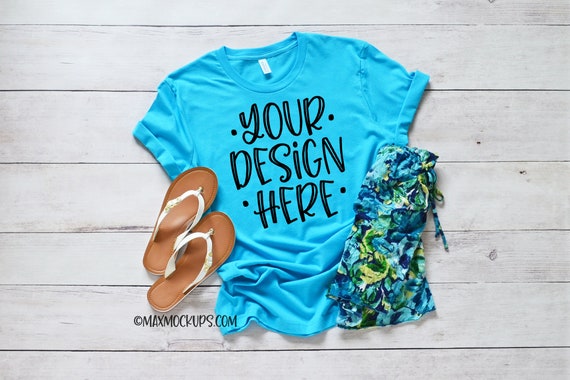 Turquoise T Shirt Mockup Bella Canvas 3001 Flatlay Blank Etsy