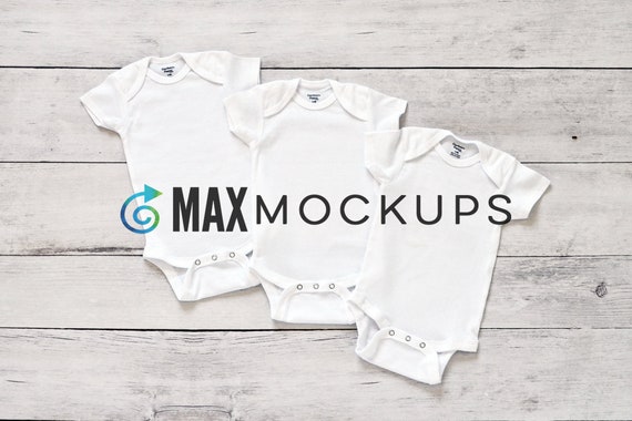 3 White Baby Bodysuits Mockup Short Sleeve Flatlay Infant Etsy