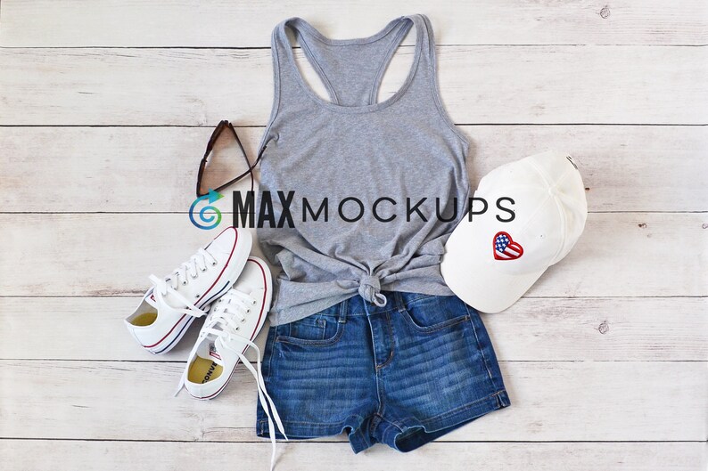 Download Gray tank top MOCKUP Racerback womens flatlay blank tshirt ...