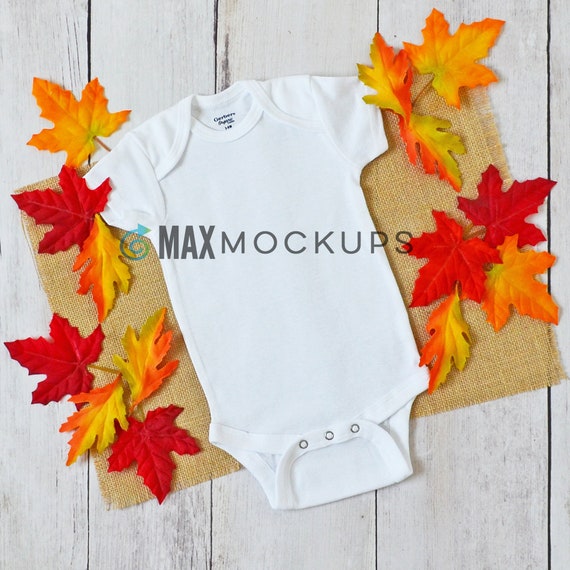 Baby Bodysuit Mockup Fall Leaves Or Halloween White Blank Etsy