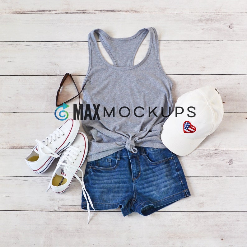 Download Gray tank top MOCKUP Racerback womens flatlay blank tshirt ...