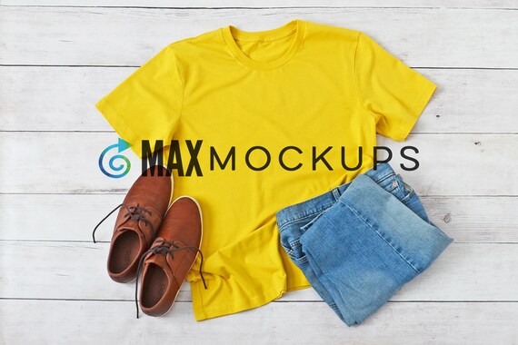 Yellow T Shirt Mockup Guys Bella Canvas Men Flatlay Blank Etsy