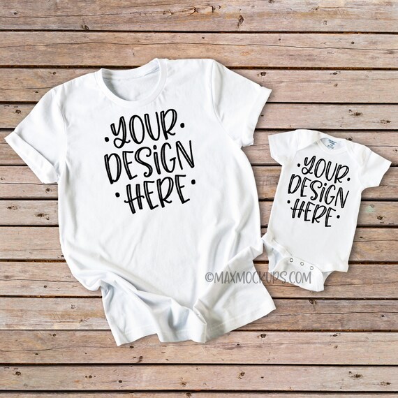 White T Shirt And Baby Bodysuit Mockup Flatlay 2 Blank Etsy
