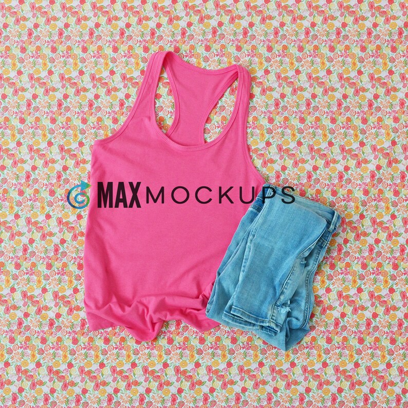 Download Pink Tank top MOCKUP flatlay blank shirt display summer | Etsy