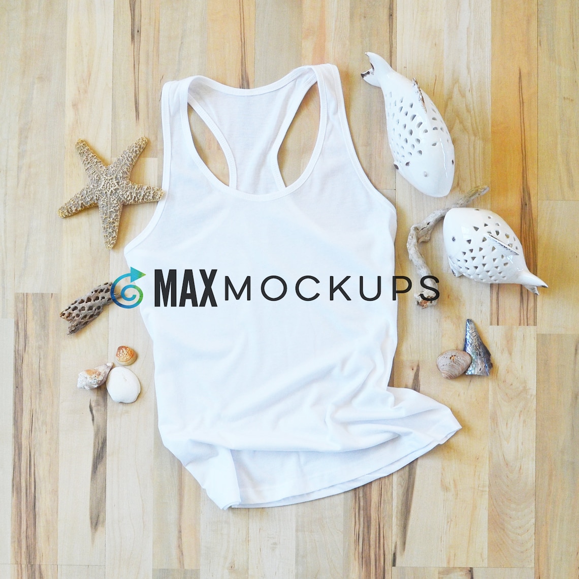 Download White Tank Top MOCKUP summer beach shells Racerback ...