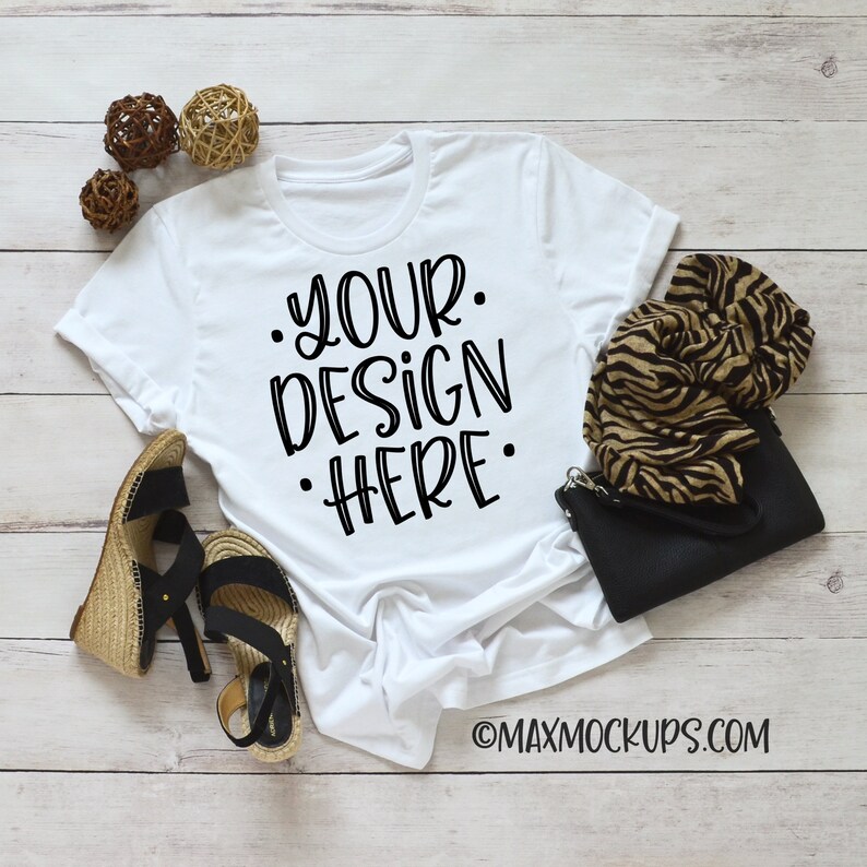 Download White t-shirt MOCKUP shoes purse scarf flatlay blank ...