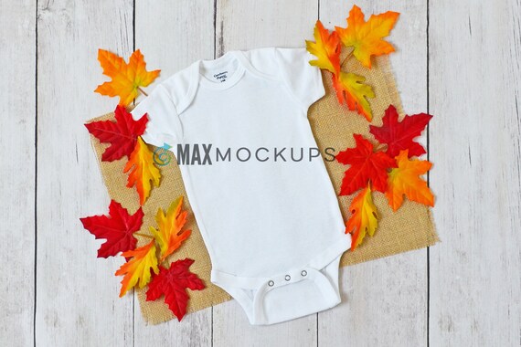 Baby Bodysuit Mockup Fall Leaves Or Halloween White Blank Etsy