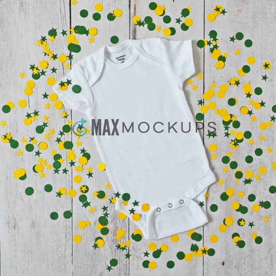 Baby Bodysuit Mockup Green Gold Confetti Football White Etsy