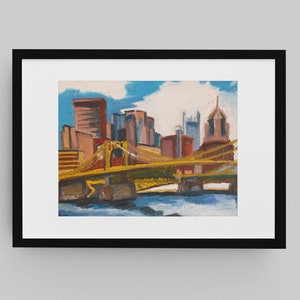 Pittsburgh Skyline, Oil Pastel, Custom Original Artwork, Giclee Print, Pittsburgh, Original Painting, Oil Pastel Art, Home Decor, Wall Art,