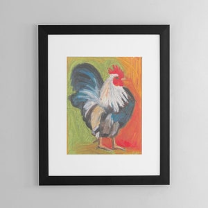 Bird Oil Pastel, Original Artwork Giclee Print, Archival Paper, Bird Painting, Bird Drawing, Wall Decor, Rooster, Farm Art, Gift, Chicken