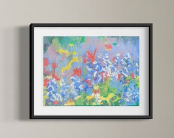 Landscape Floral Oil Pastel, Custom Original Artwork, Giclee Print, Flower Painting, Oil Pastel Art, Wildflowers, Wall Art, Nursery,