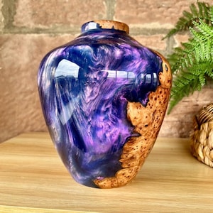 handmade wood and resin urn