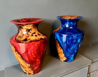 Made to order pair of Handmade wooden and resin vase, Waterproof