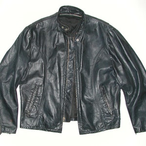 Vintage Cafe Racer Men&#39;s Black Leather Motorcycle Biker Jacket Size:46
