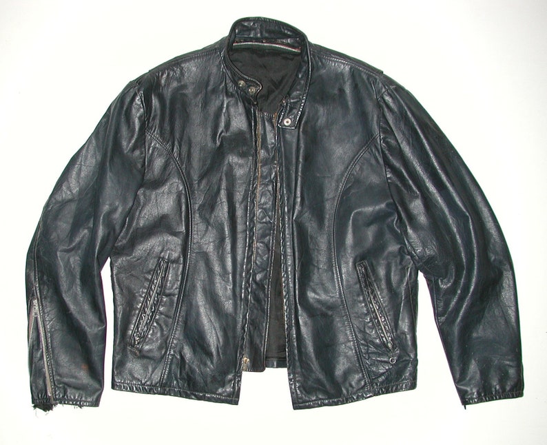 Vintage Cafe Racer Men's Black Leather Motorcycle Biker Jacket Size:46 ...