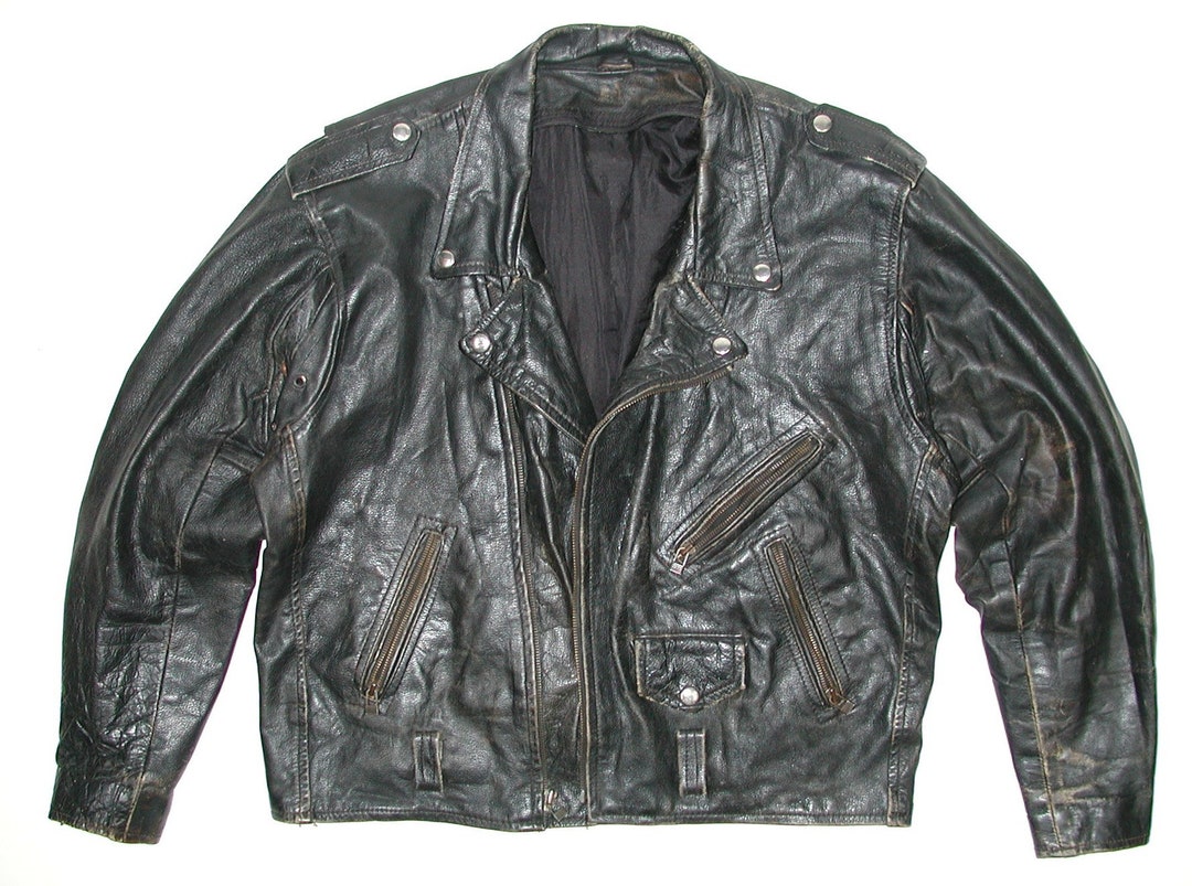 Vintage Mens Black Leather Motorcycle Biker Jacket - Etsy