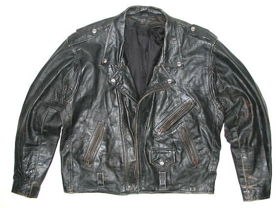 Vintage Men’s Black Leather Motorcycle Biker Jack… - image 1