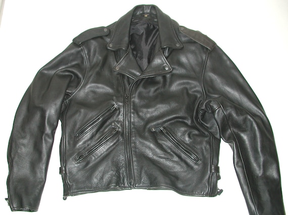 Men's Black Leather Motorcycle Biker Jacket Sz 46 | Etsy