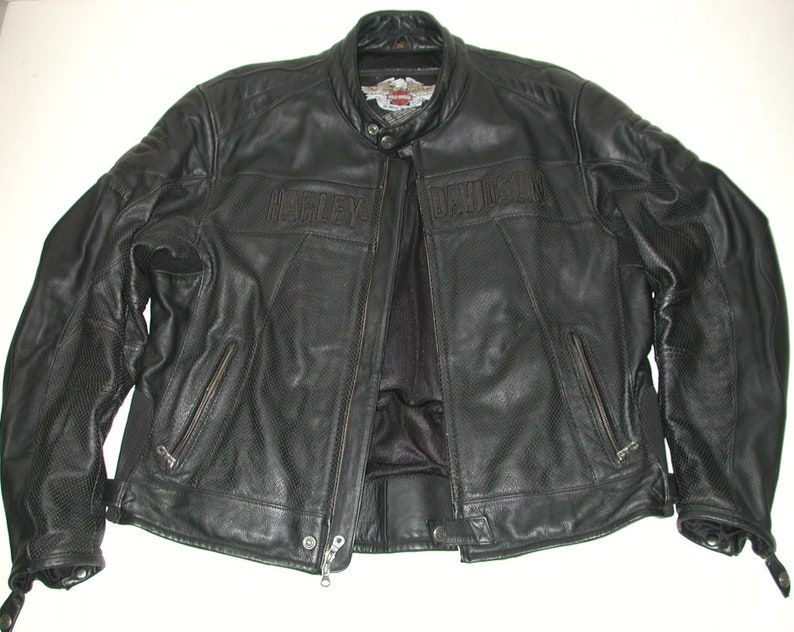 Harley Davidson Mens S Black Leather Motorcycle Biker Jacket Size 2xl