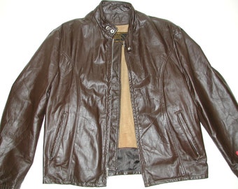 L/XL Vintage 60s 70s Lesco Brown Leather Motorcycle Jacket Cafe
