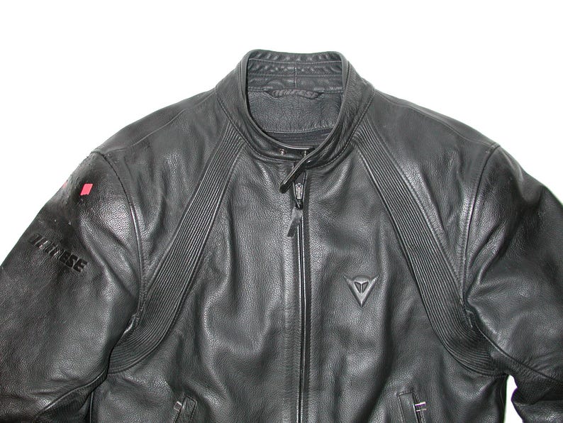 Vintage DAINESE Men's Black leather Armor Motorcycle cafe Racer biker Jacket Size:42US image 3