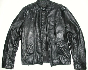 Vintage Brooks Men's Black Leather Motorcycle Biker Jacket, Size 42