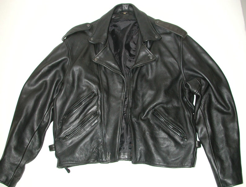 Men's Black Leather Motorcycle Biker Jacket Sz 46 - Etsy