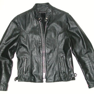 Black Leather Cafe Racer Men&#39;s Black Motorcycle Biker Jacket Size 40