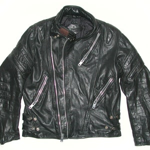 Vintage Black Leather Men&#39;s Motorcycle Biker Jacket
